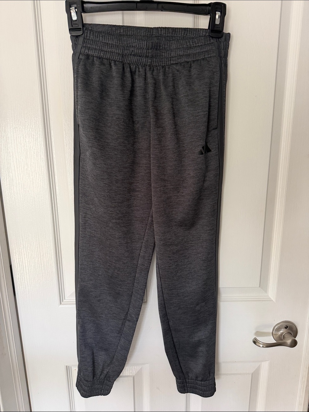 adidas Kids Charcoal Gray Sweatpants with Elastic Waist and Grey Stripes